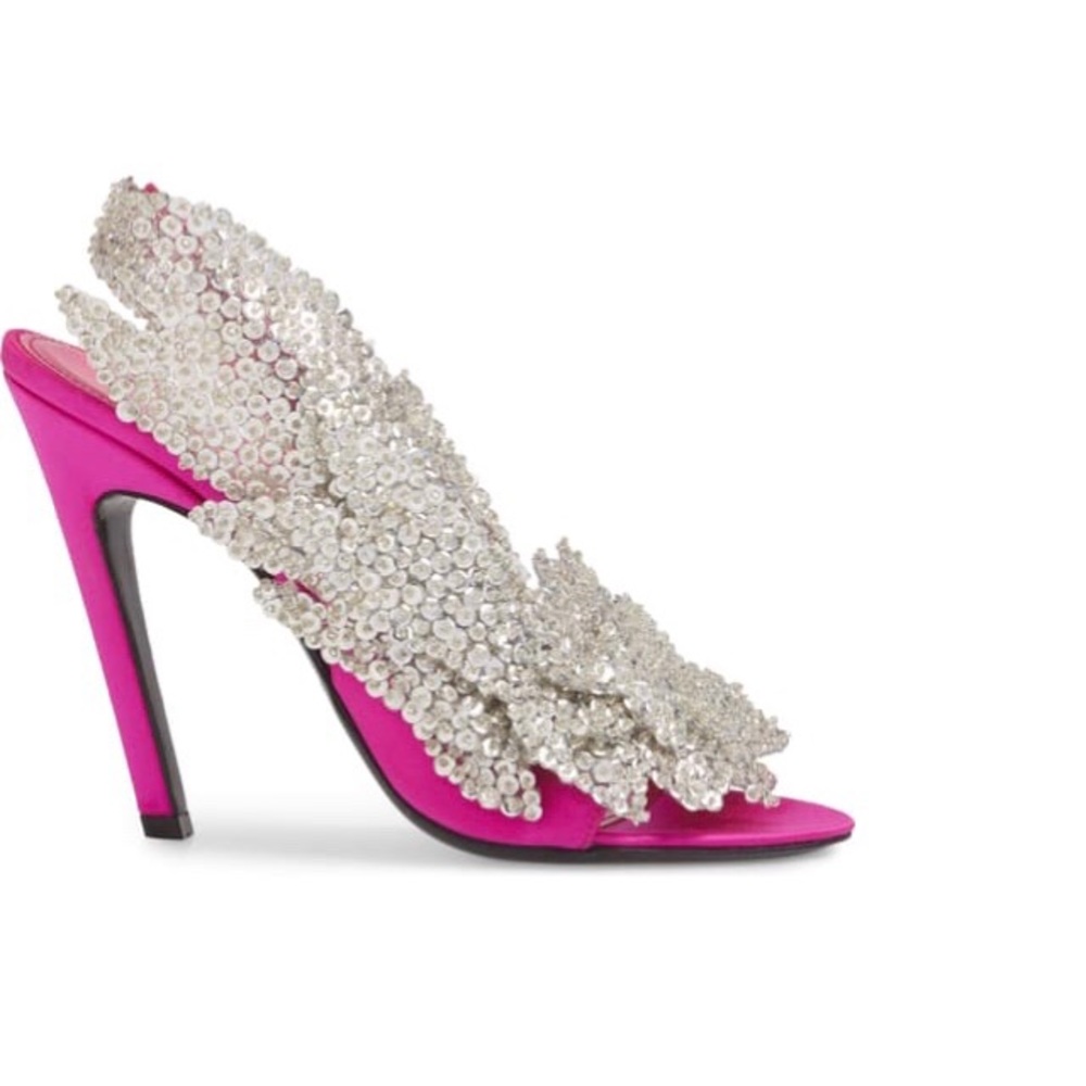NEW Balenciaga Embelished Slingback Sandals, Pink